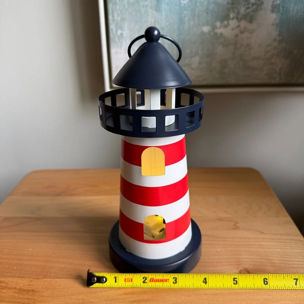 NWOT Target Bullseyes Playground Metal Nautical Coastal Lighthouse LED Lantern